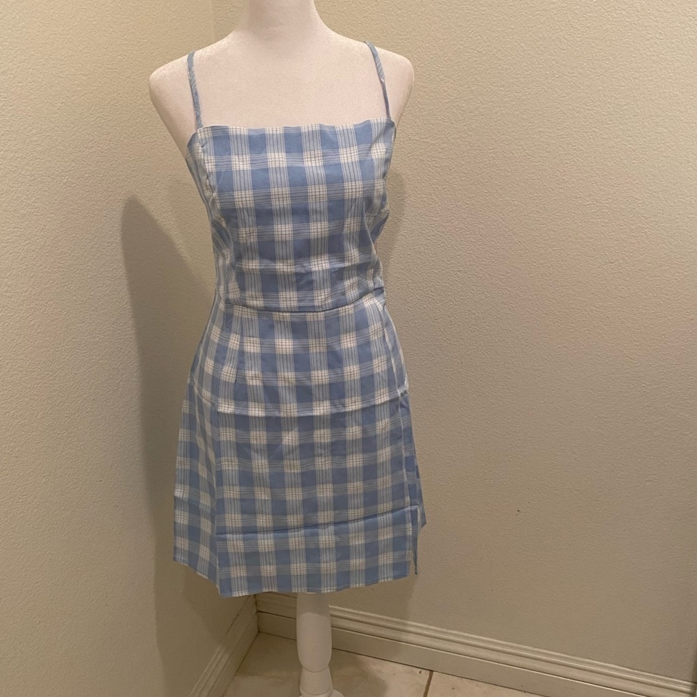 NWT WOMENS LARGE L BP BLUE WHITE LOLA PLAID DRESS - Picture 2 of 7